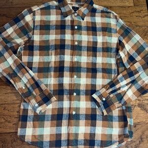 J. Crew Men's Casual Plaid Shirt - Brown, Blue, White